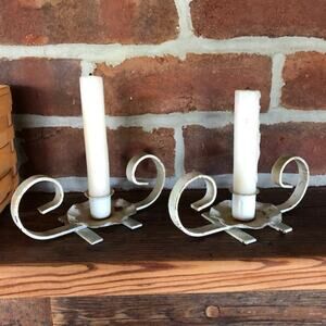 Vintage Chippy White Shabby Chic Candleholders